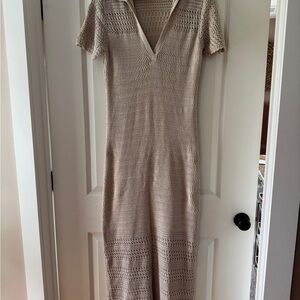 LOFT Beige Knit Short-Sleeve Maxi Dress